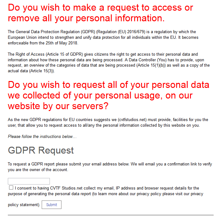 gdpr request access to personal info